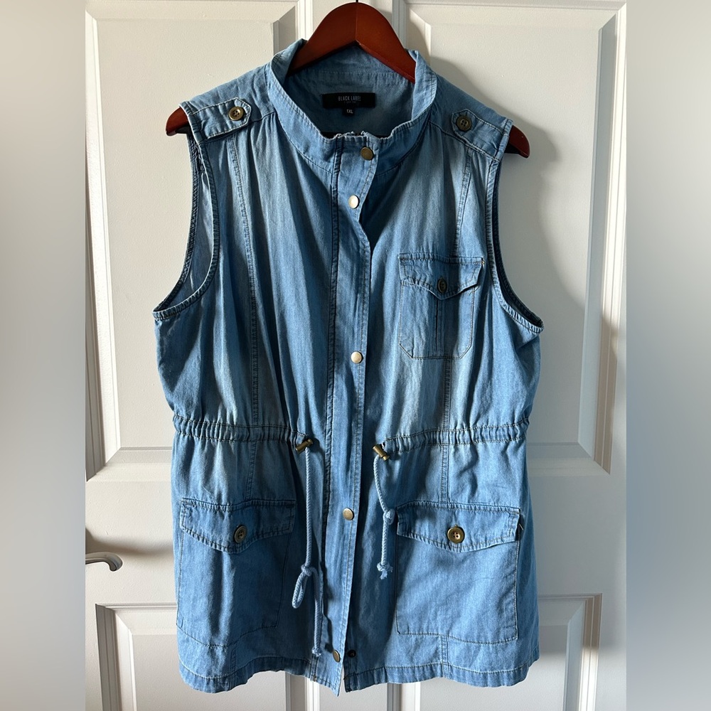 Black Label C’est Toi Chambray Utility Vest Tunic Cinched Waist 1XL - Picture 2 of 6
